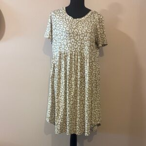 JODIFL Beige and Cream Short Sleeve Animal Print Babydoll Dress